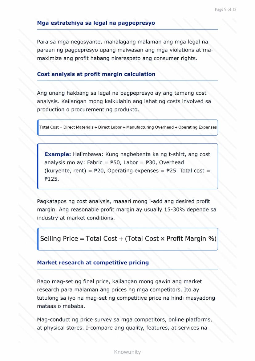 # Pagpepresyo ng Produkto at Serbisyo: Batas at Regulasyon sa Pilipinas

Pag-aaral ng mga batas at regulasyon sa pagpepresyo sa Pilipinas

#
