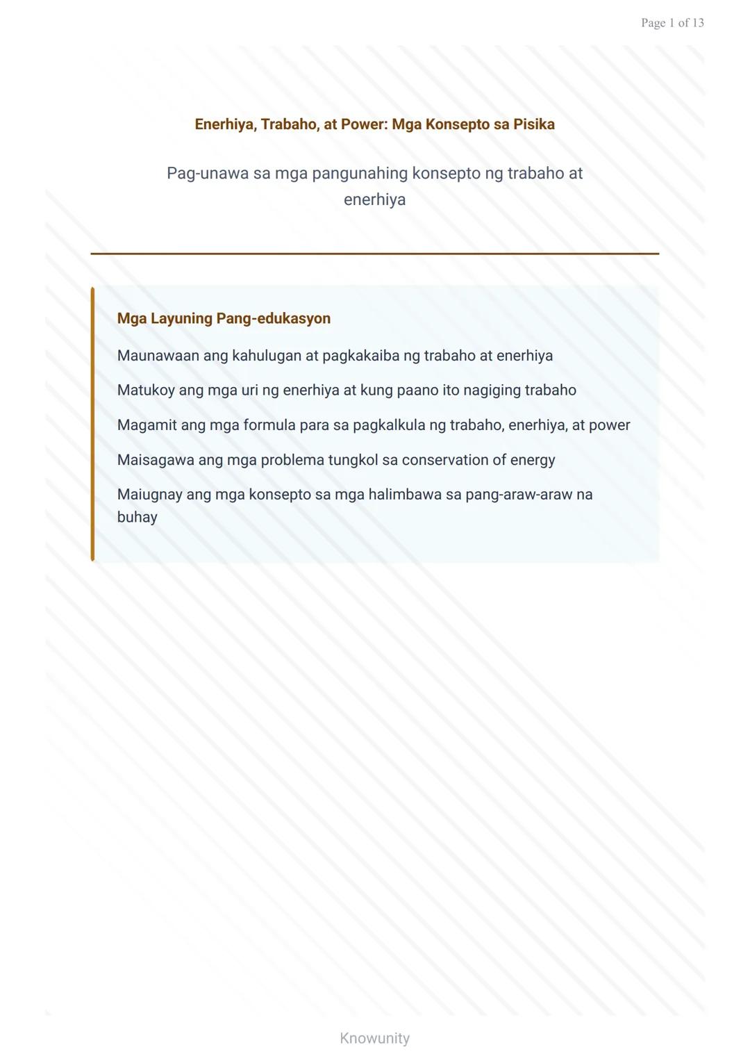 Enerhiya, Trabaho, at Power: Mga Konsepto sa Pisika