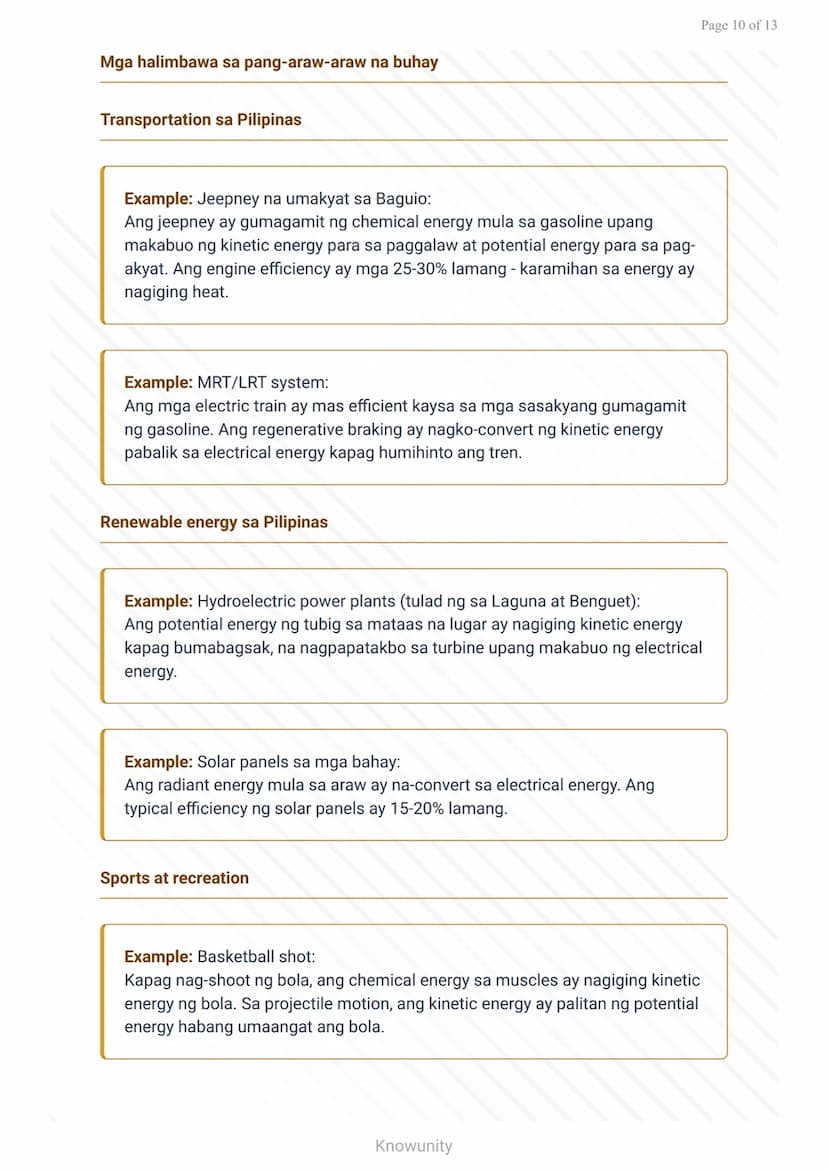Enerhiya, Trabaho, at Power: Mga Konsepto sa Pisika
Pag-unawa sa mga pangunahing konsepto ng trabaho at
enerhiya
Mga Layuning Pang-edukasyon