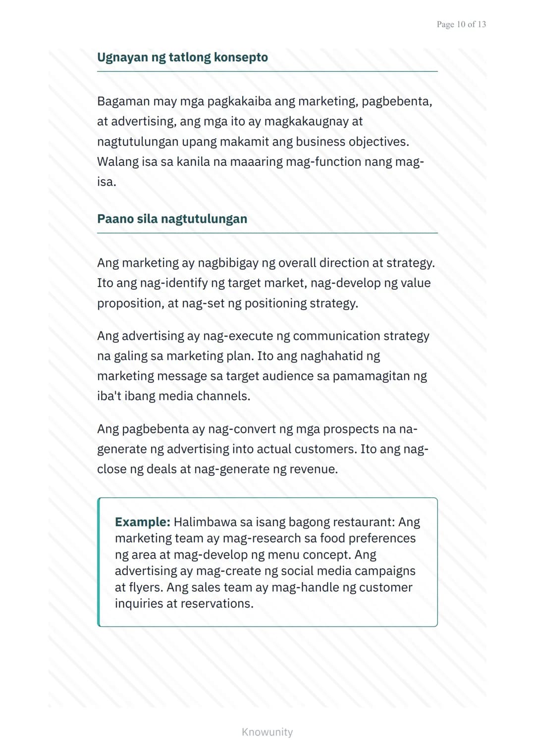 Panimulang Konsepto ng Marketing: Marketing vs
Pagbebenta vs Advertising
Pagkakaiba at ugnayan ng marketing,
pagbebenta, at advertising
Mga 