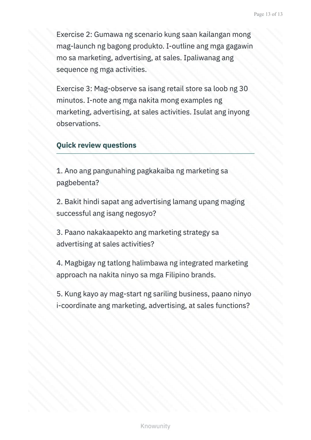 Panimulang Konsepto ng Marketing: Marketing vs
Pagbebenta vs Advertising
Pagkakaiba at ugnayan ng marketing,
pagbebenta, at advertising
Mga 