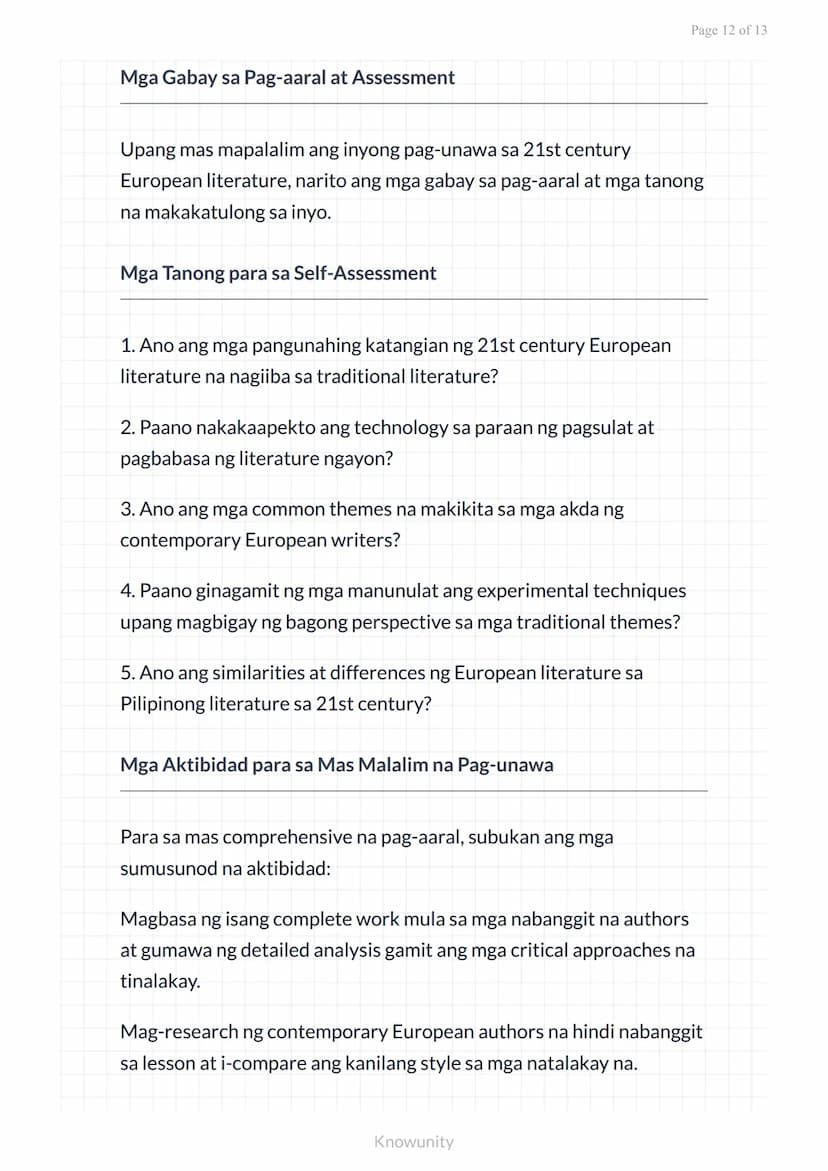 Panitikang Pandaigdig sa 21st Century: Panitikan mula sa Europa
Pag-aaral ng makabagong panitikan mula sa
Europa sa ika-21 siglo
Mga Layunin