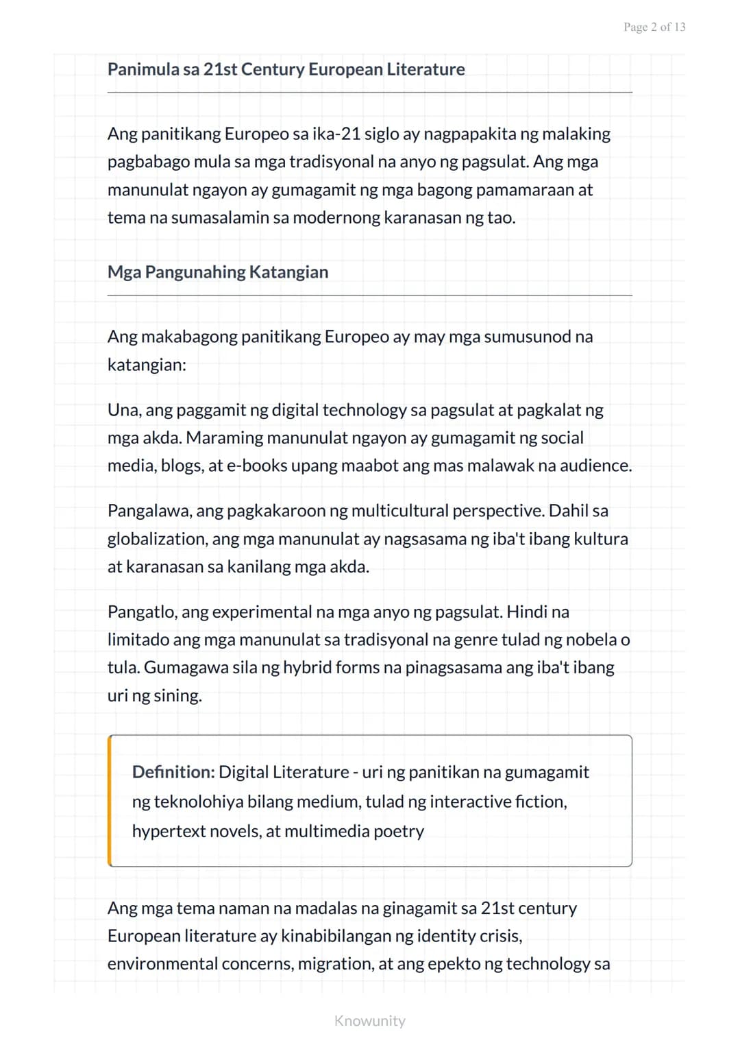 Panitikang Pandaigdig sa 21st Century: Panitikan mula sa Europa
Pag-aaral ng makabagong panitikan mula sa
Europa sa ika-21 siglo
Mga Layunin
