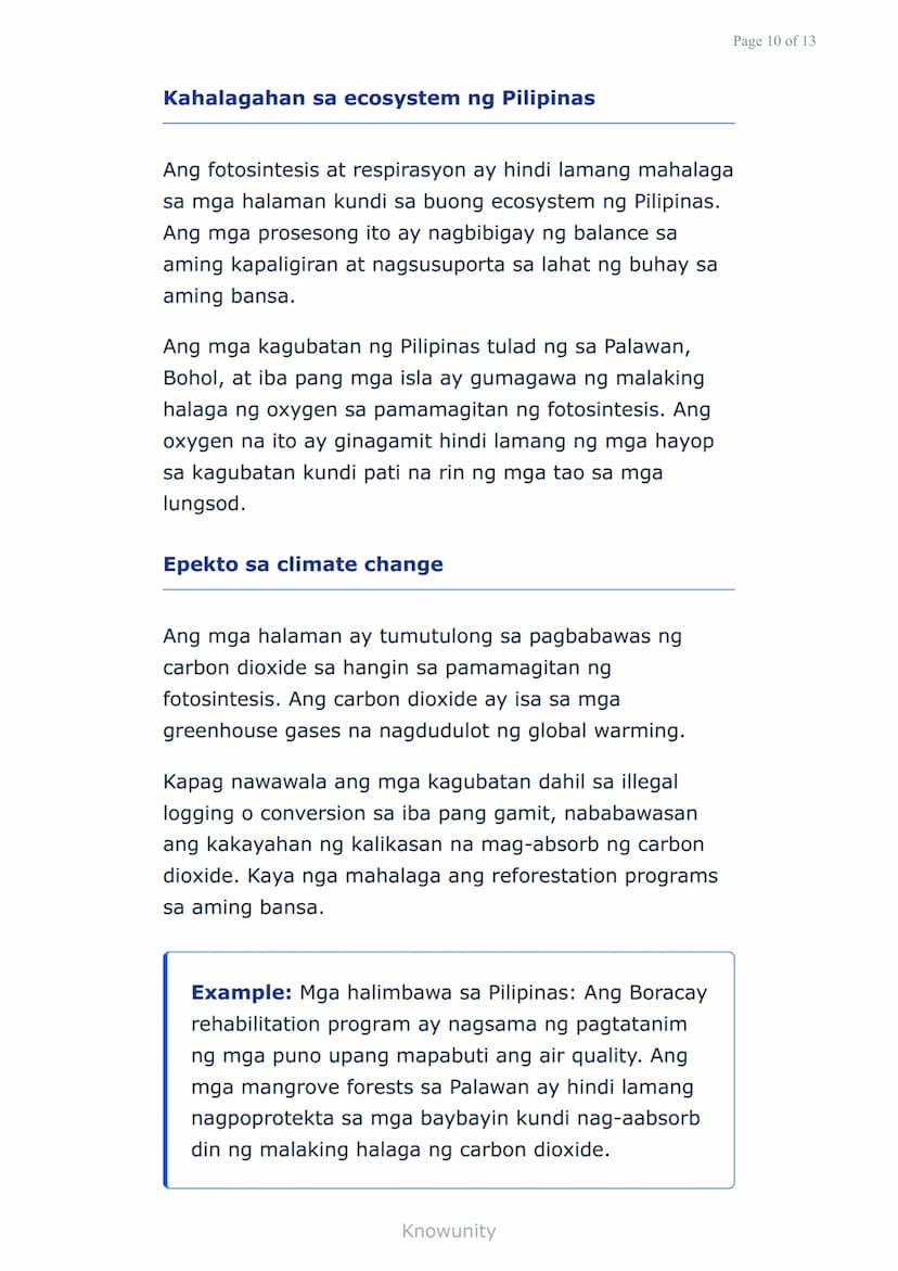 Sustansiya at Enerhiya sa mga Organismo:
Fotosintesis at Respirasyon
Pag-aaral ng proseso ng fotosintesis at
respirasyon sa mga halaman
Mga 