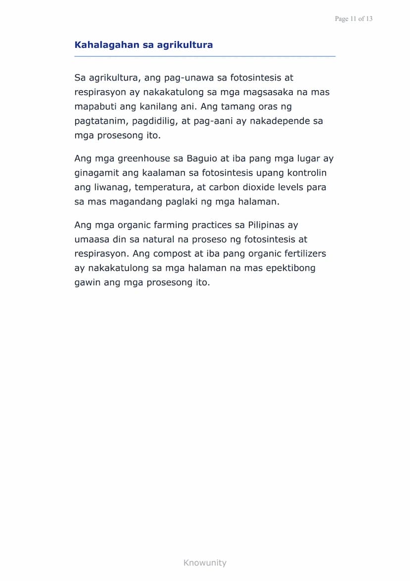 Sustansiya at Enerhiya sa mga Organismo:
Fotosintesis at Respirasyon
Pag-aaral ng proseso ng fotosintesis at
respirasyon sa mga halaman
Mga 