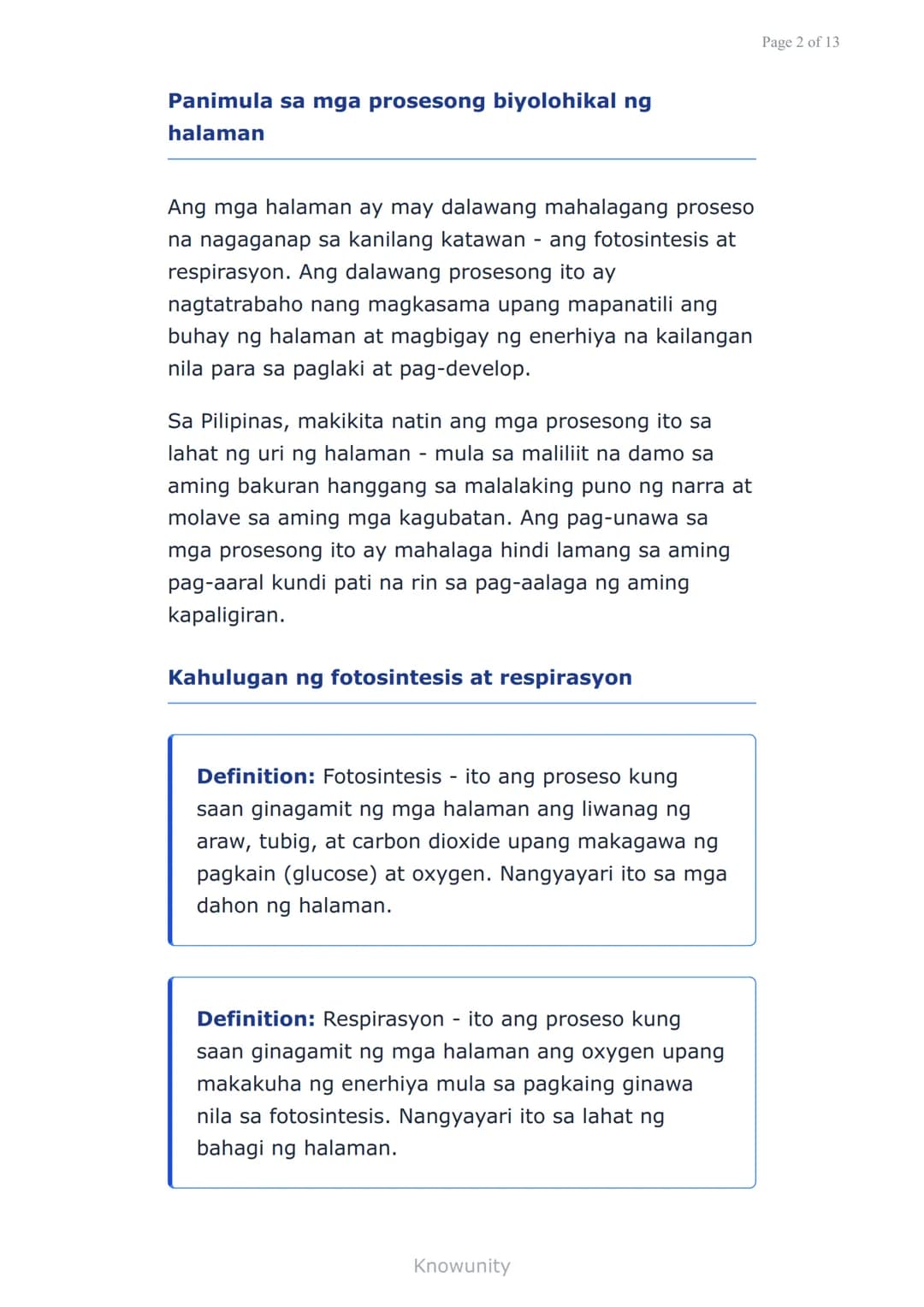 Sustansiya at Enerhiya sa mga Organismo:
Fotosintesis at Respirasyon
Pag-aaral ng proseso ng fotosintesis at
respirasyon sa mga halaman
Mga 