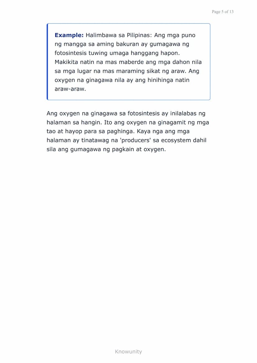 Sustansiya at Enerhiya sa mga Organismo:
Fotosintesis at Respirasyon
Pag-aaral ng proseso ng fotosintesis at
respirasyon sa mga halaman
Mga 