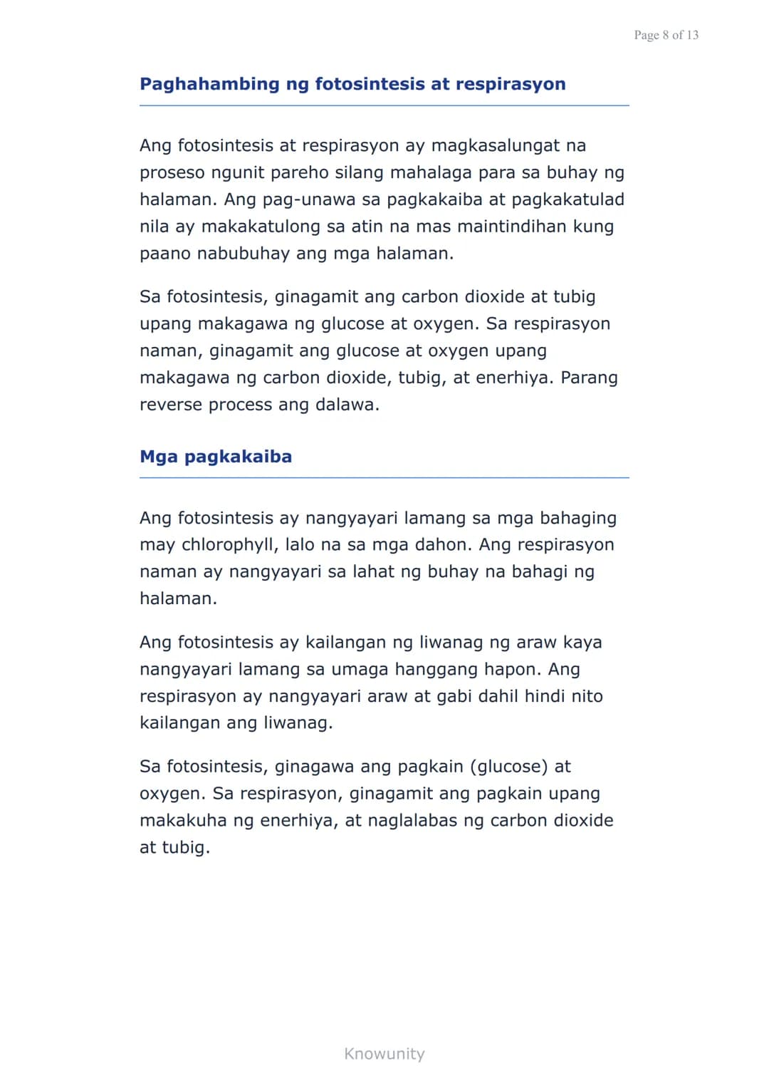Sustansiya at Enerhiya sa mga Organismo:
Fotosintesis at Respirasyon
Pag-aaral ng proseso ng fotosintesis at
respirasyon sa mga halaman
Mga 