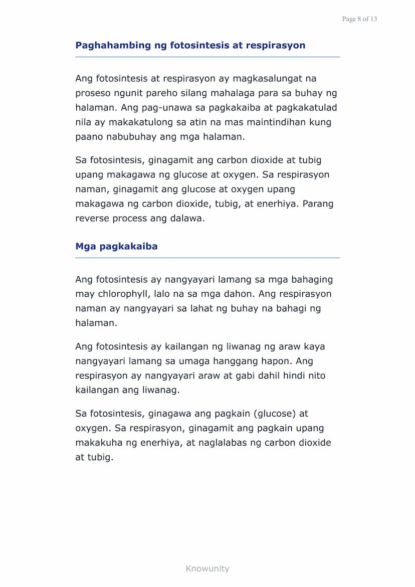 Sustansiya at Enerhiya sa mga Organismo:
Fotosintesis at Respirasyon
Pag-aaral ng proseso ng fotosintesis at
respirasyon sa mga halaman
Mga 