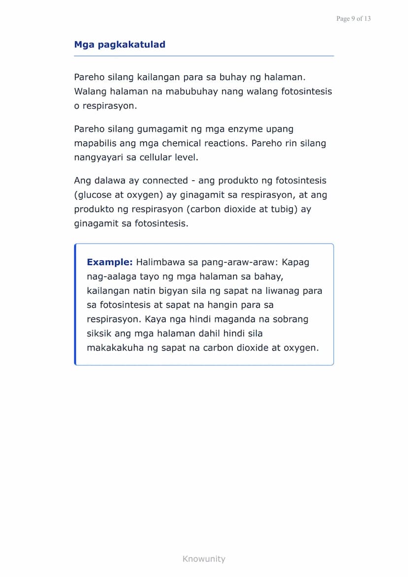 Sustansiya at Enerhiya sa mga Organismo:
Fotosintesis at Respirasyon
Pag-aaral ng proseso ng fotosintesis at
respirasyon sa mga halaman
Mga 
