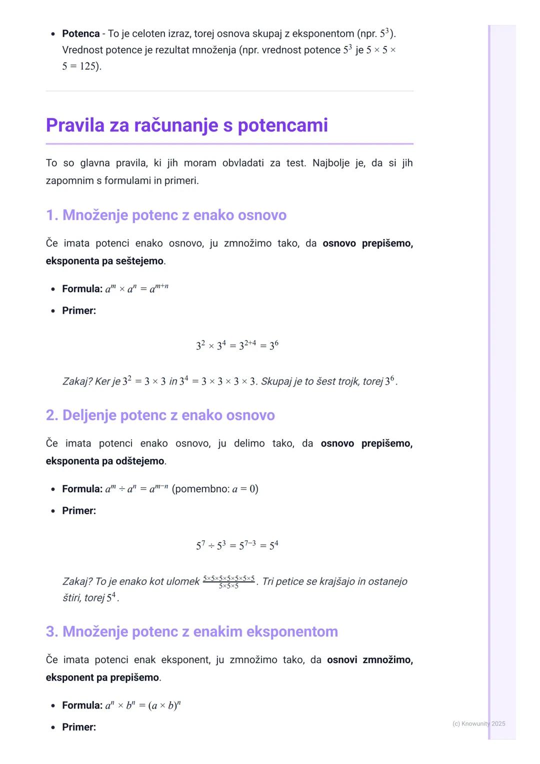 # Potence

## Kaj so potence?

Potence so v bistvu samo krajši način za zapis množenja istega števila večkrat
zapored. Namesto da pišemo 2×2