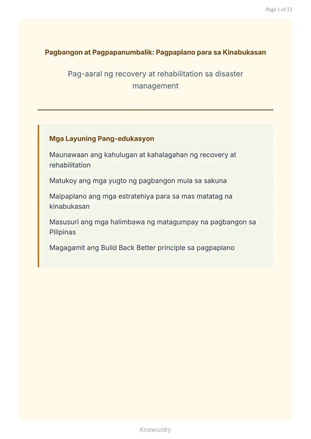 Pagbangon at Pagpapanumbalik: Pagpaplano para sa Kinabukasan