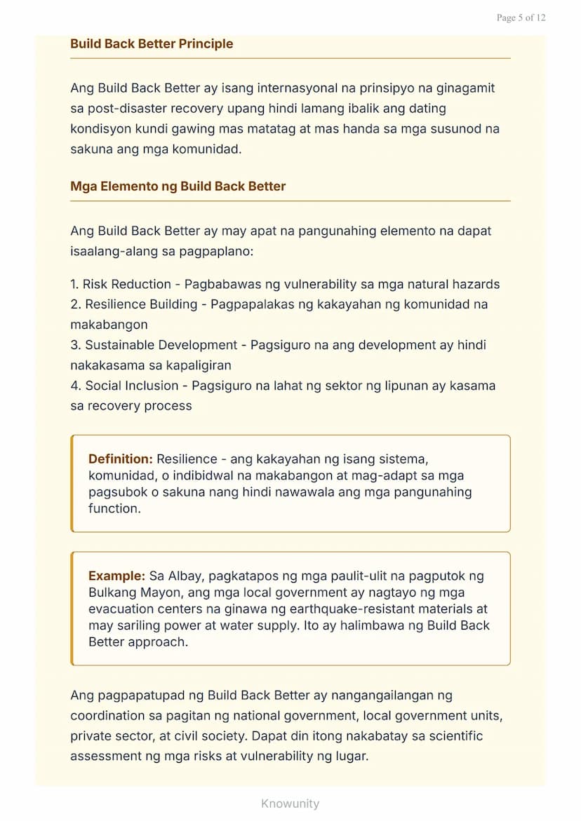 Pagbangon at Pagpapanumbalik: Pagpaplano para sa Kinabukasan
Pag-aaral ng recovery at rehabilitation sa disaster
management
Mga Layuning Pan