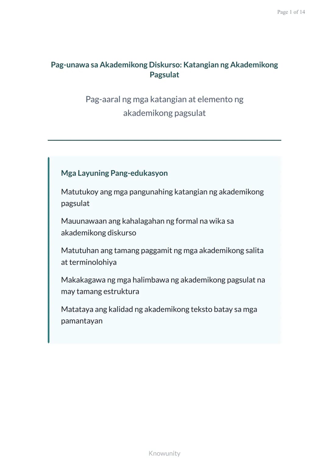 # Pag-unawa sa Akademikong Diskurso: Katangian ng Akademikong Pagsulat

Pag-aaral ng mga katangian at elemento ng akademikong pagsulat

## M