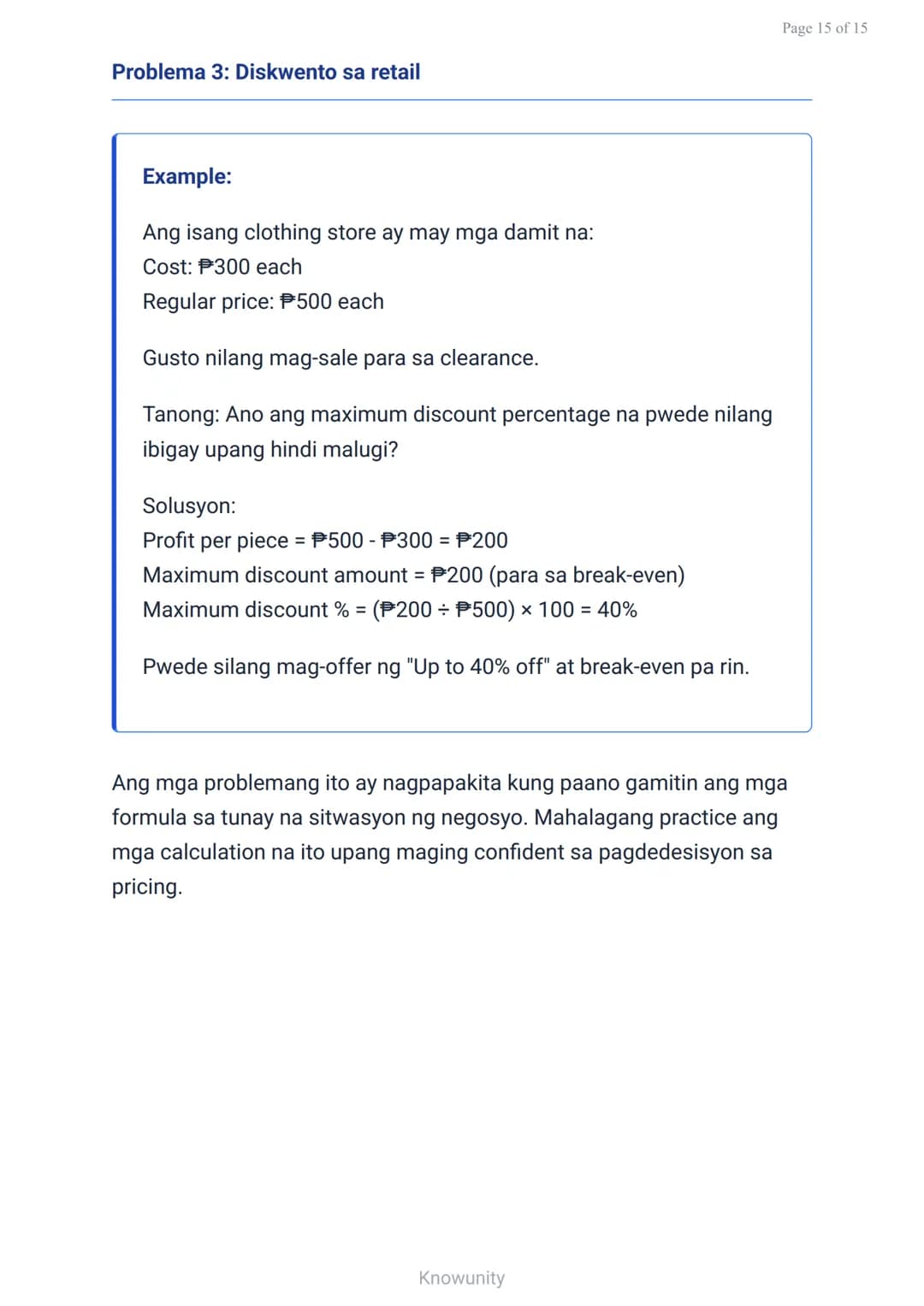 Pagpepresyo at Diskwento: Pagkalkula ng Cost at Mark-up
Pag-aaral ng mga pamamaraan sa pagkalkula ng
presyo at diskwento
Mga Layuning Pag-aa