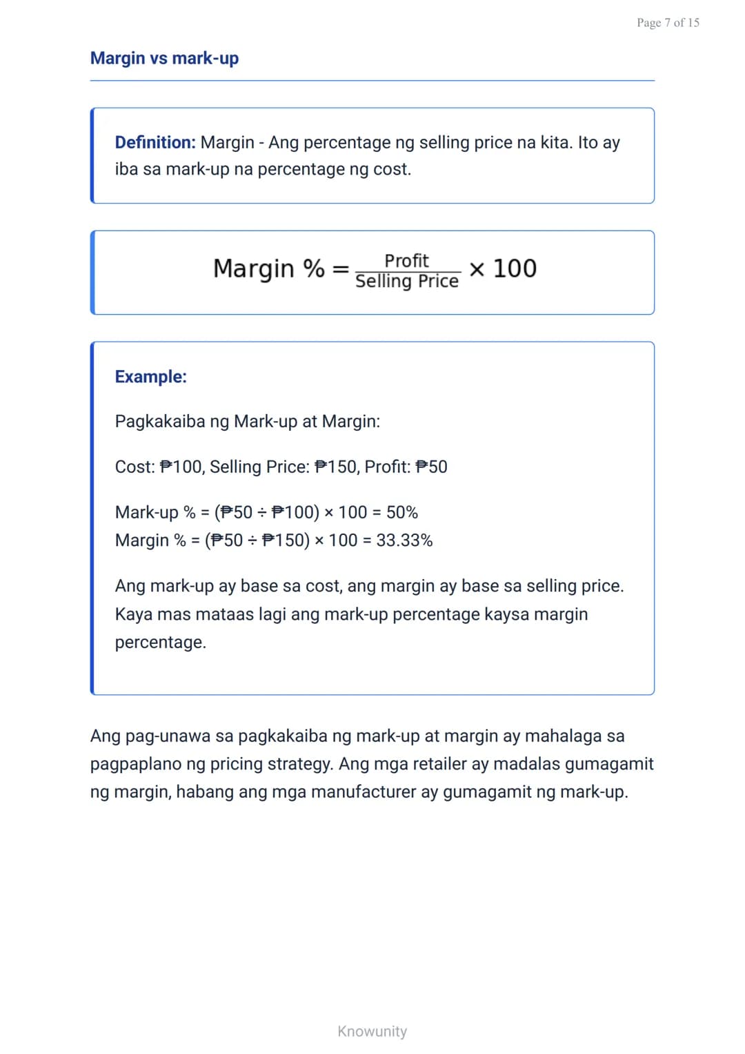 Pagpepresyo at Diskwento: Pagkalkula ng Cost at Mark-up
Pag-aaral ng mga pamamaraan sa pagkalkula ng
presyo at diskwento
Mga Layuning Pag-aa