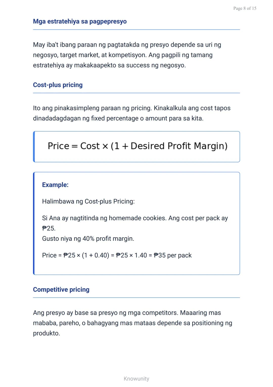 Pagpepresyo at Diskwento: Pagkalkula ng Cost at Mark-up
Pag-aaral ng mga pamamaraan sa pagkalkula ng
presyo at diskwento
Mga Layuning Pag-aa