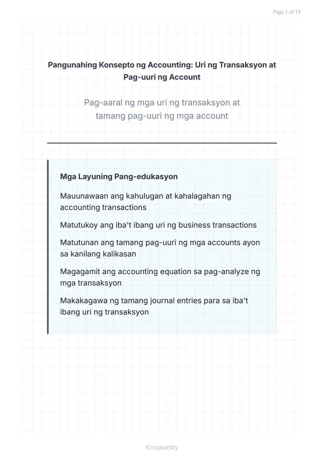 Pangunahing Konsepto ng Accounting: Uri ng Transaksyon at Pag-uuri ng Account