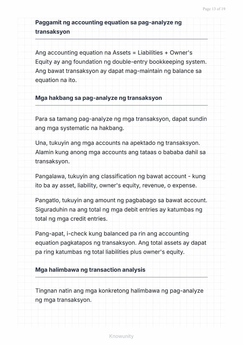 # Pangunahing Konsepto ng Accounting: Uri ng Transaksyon at Pag-uuri ng Account

Pag-aaral ng mga uri ng transaksyon at tamang pag-uuri ng m