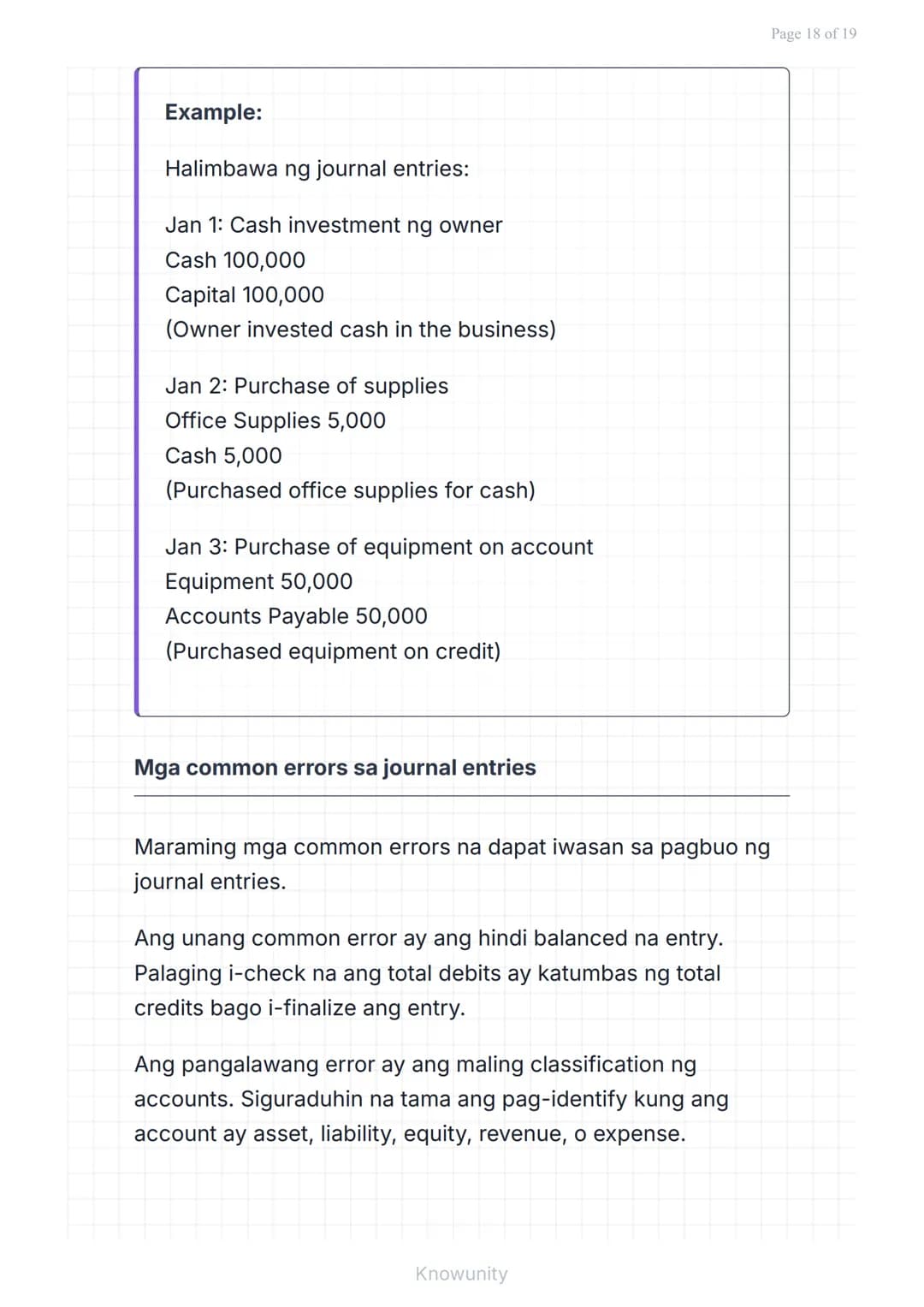 # Pangunahing Konsepto ng Accounting: Uri ng Transaksyon at Pag-uuri ng Account

Pag-aaral ng mga uri ng transaksyon at tamang pag-uuri ng m