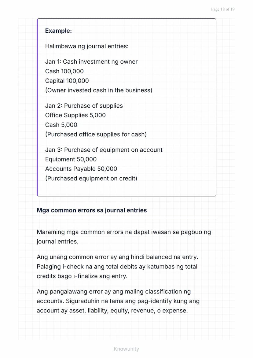 # Pangunahing Konsepto ng Accounting: Uri ng Transaksyon at Pag-uuri ng Account

Pag-aaral ng mga uri ng transaksyon at tamang pag-uuri ng m