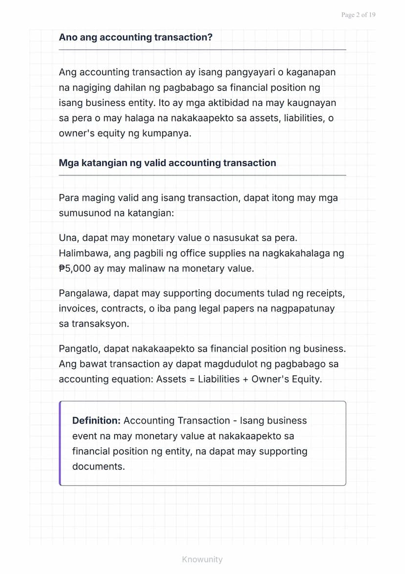 # Pangunahing Konsepto ng Accounting: Uri ng Transaksyon at Pag-uuri ng Account

Pag-aaral ng mga uri ng transaksyon at tamang pag-uuri ng m