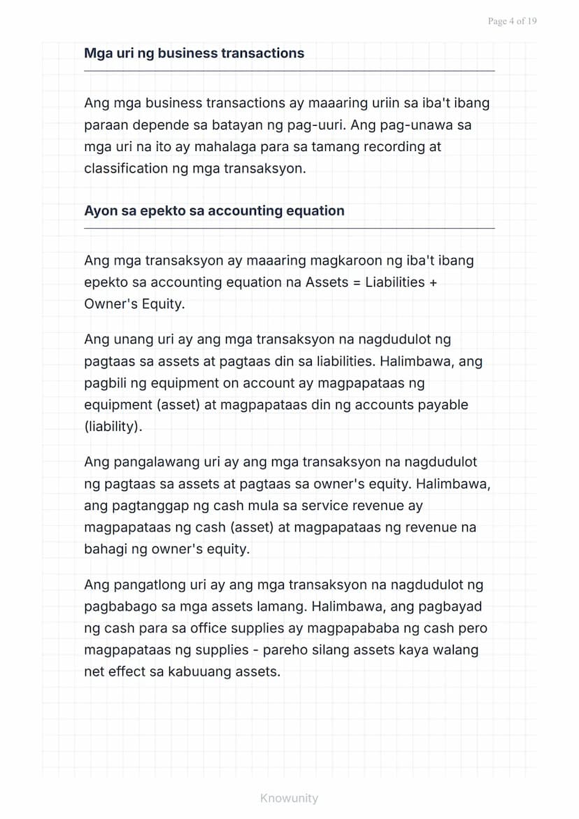 # Pangunahing Konsepto ng Accounting: Uri ng Transaksyon at Pag-uuri ng Account

Pag-aaral ng mga uri ng transaksyon at tamang pag-uuri ng m