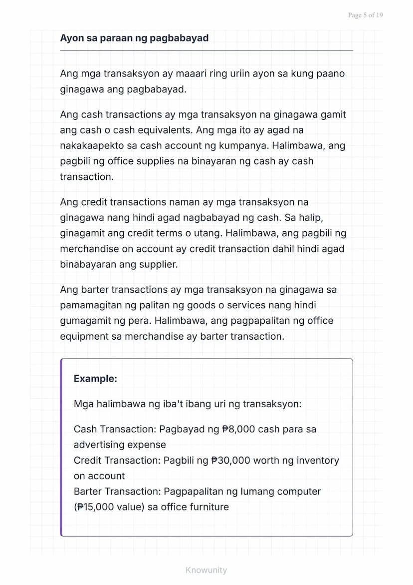 # Pangunahing Konsepto ng Accounting: Uri ng Transaksyon at Pag-uuri ng Account

Pag-aaral ng mga uri ng transaksyon at tamang pag-uuri ng m