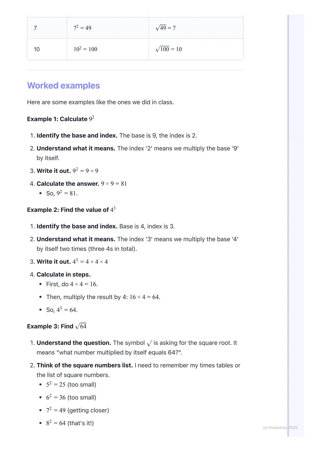 # Powers and Roots

An introduction to powers and roots

Powers are a shortcut for writing repeated multiplication. Instead of writing 4 x
4