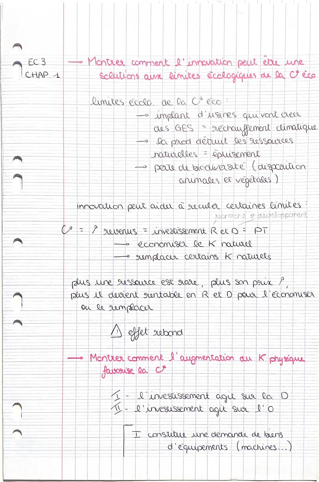 EC 3
CHAP 1
→ Montrer comment l'innovation peut être une
Sclutions aux limites écologiques de la Déco

limites ecclo de la Ceco:
- implant d