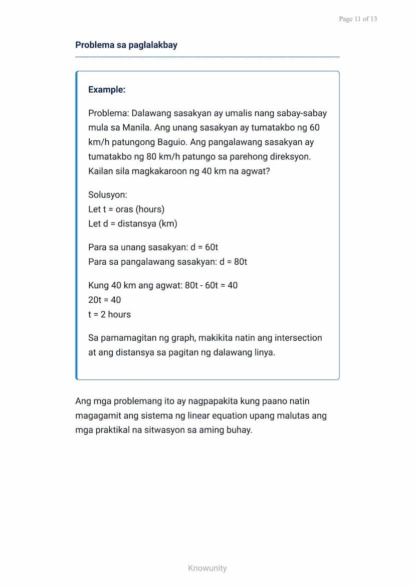 Mga sistema ng linear equation: Graphical na paglutas
Pag-aaral ng paglutas ng sistema ng linear
equation gamit ang graph
Mga layuning pang-