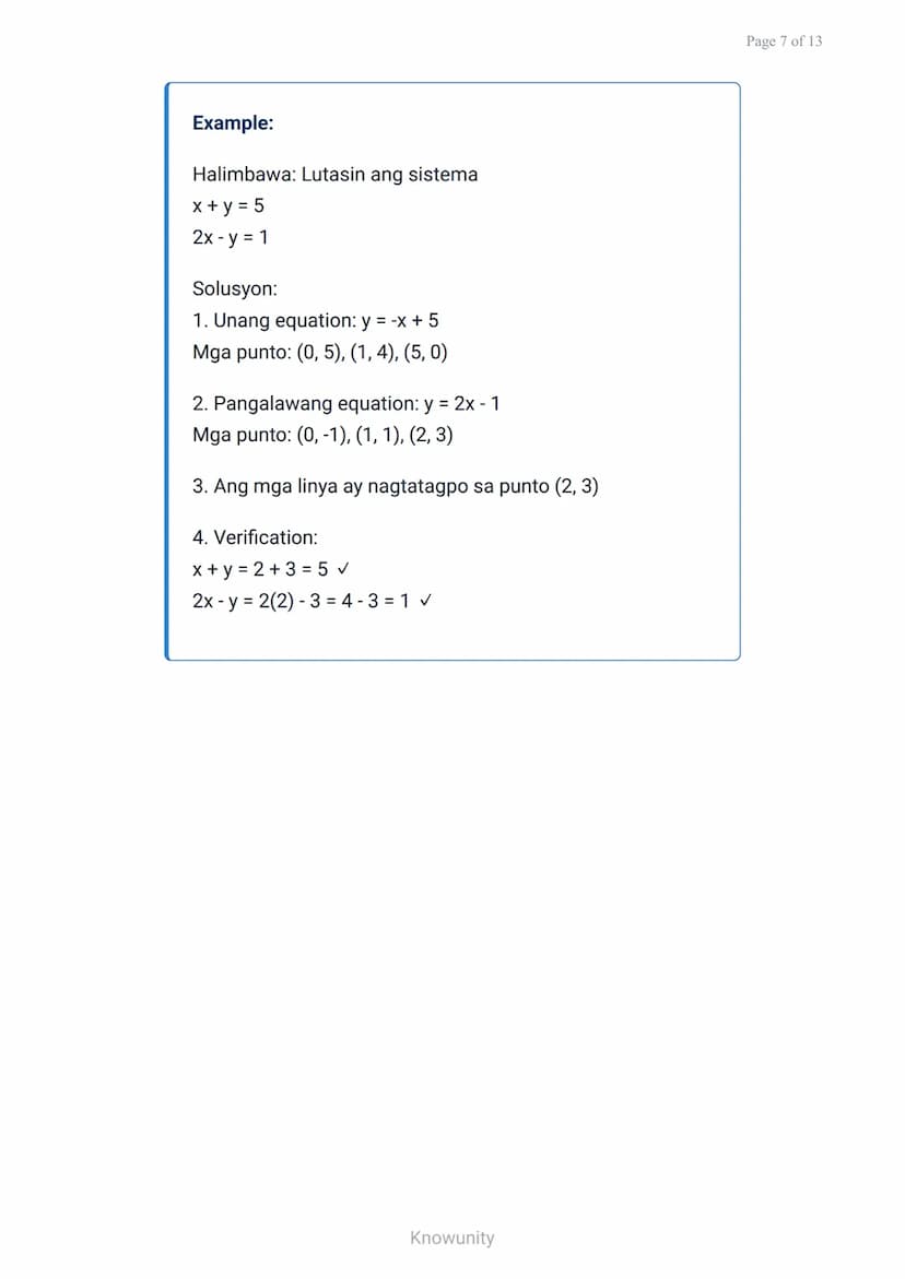 Mga sistema ng linear equation: Graphical na paglutas
Pag-aaral ng paglutas ng sistema ng linear
equation gamit ang graph
Mga layuning pang-