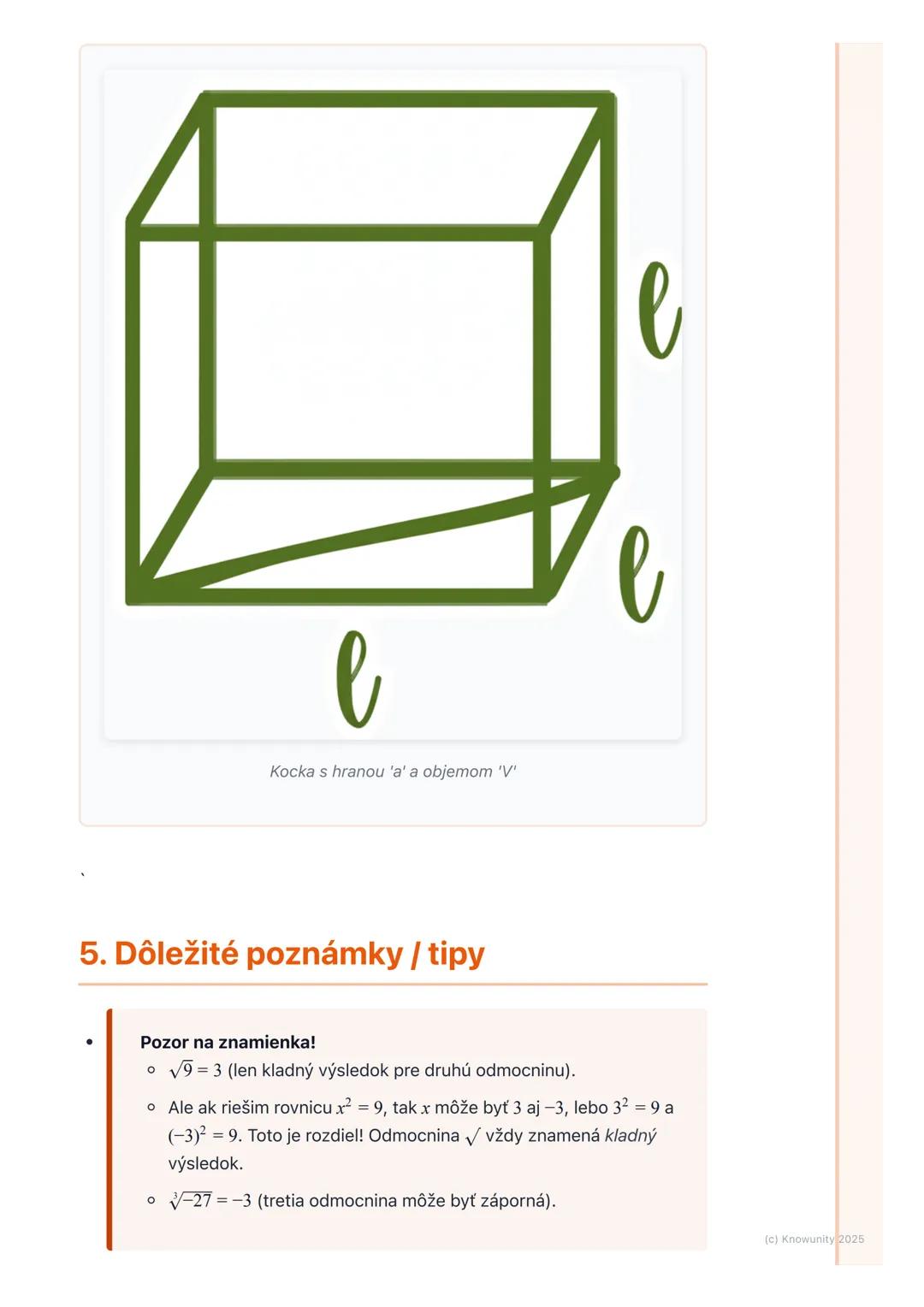 # Druhá a tretia odmocnina

1. Prehľad / úvod

Dnes sa budeme učiť o druhej a tretej odmocnine. Je to dôležité, lebo nám to
pomáha riešiť rô