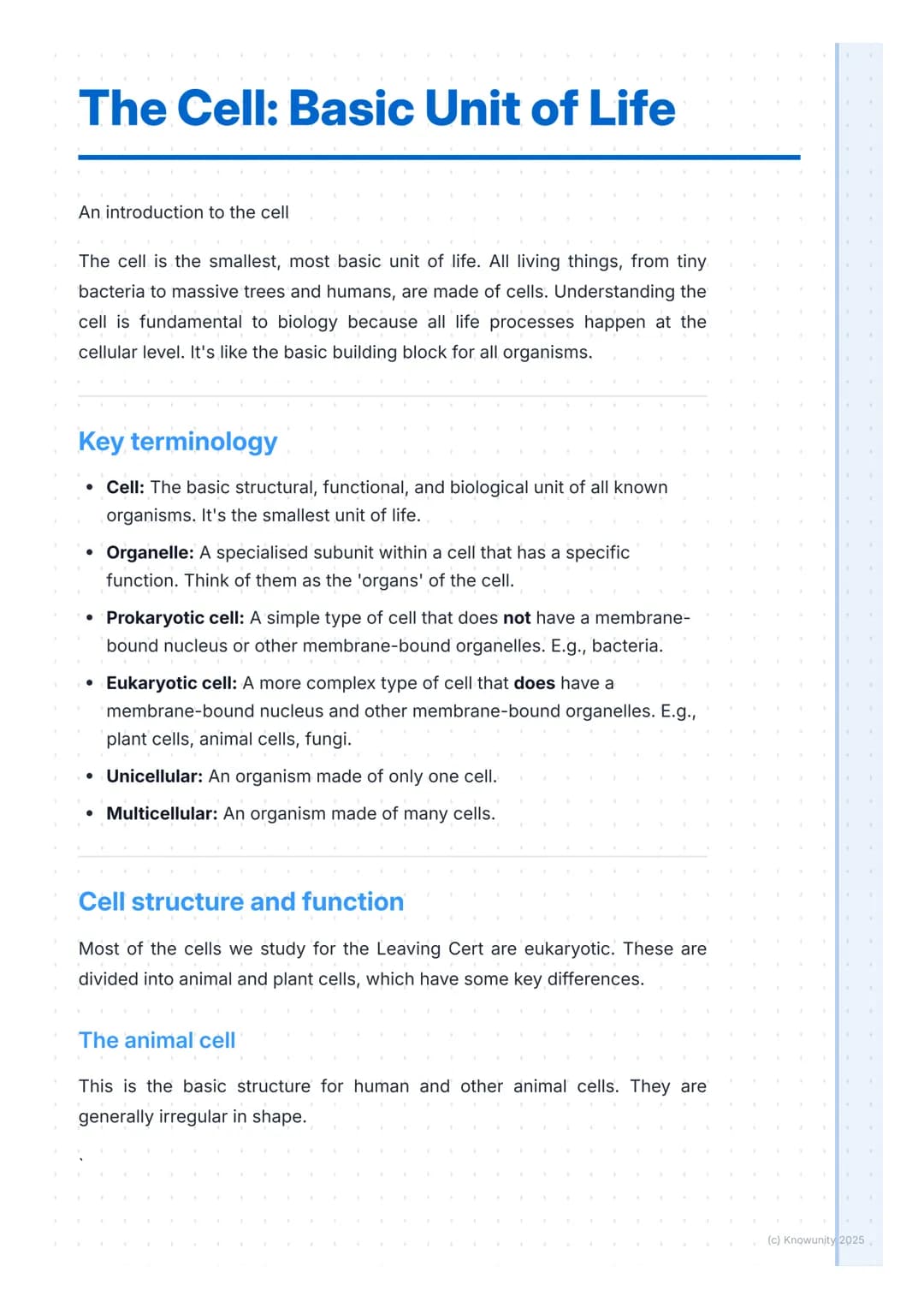 # The Cell: Basic Unit of Life

An introduction to the cell

The cell is the smallest, most basic unit of life. All living things, from tiny