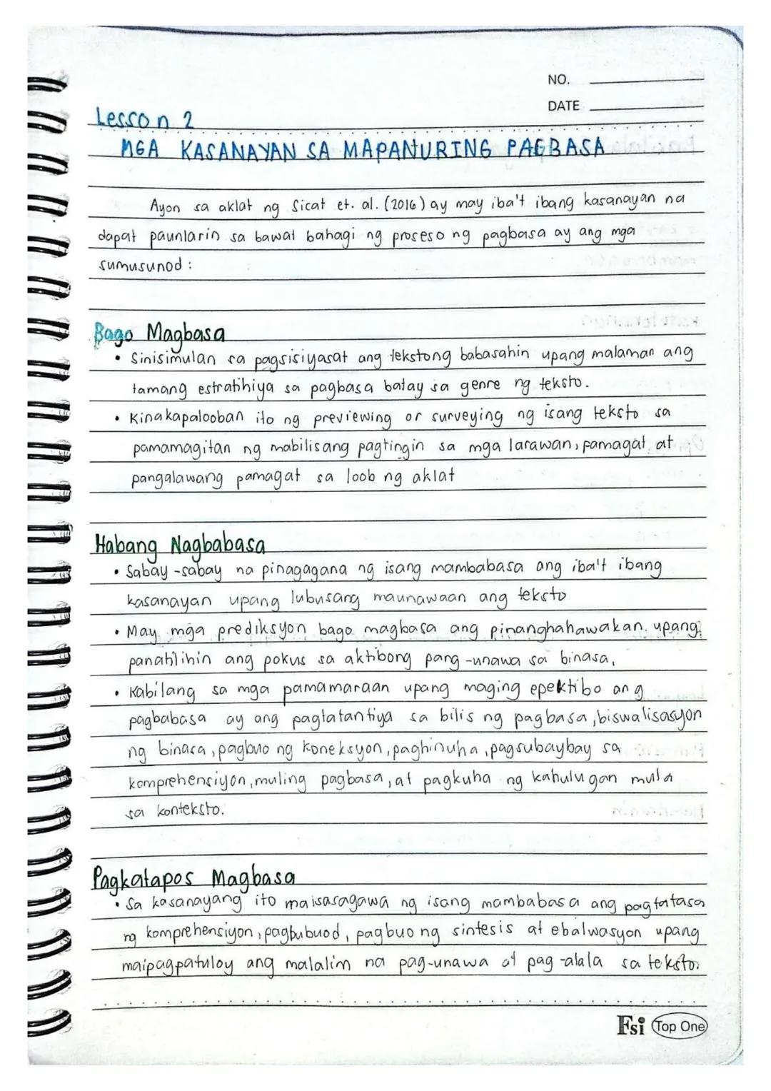 NO.
DATE
Lesson 1
Batayang Kaalaman sa Mapanuring Pagbasa
Ano ang Kahulugan ng Pagbabasa?
Lito ay proseso ng pag-aayos, pagkuha, at pag-unaw