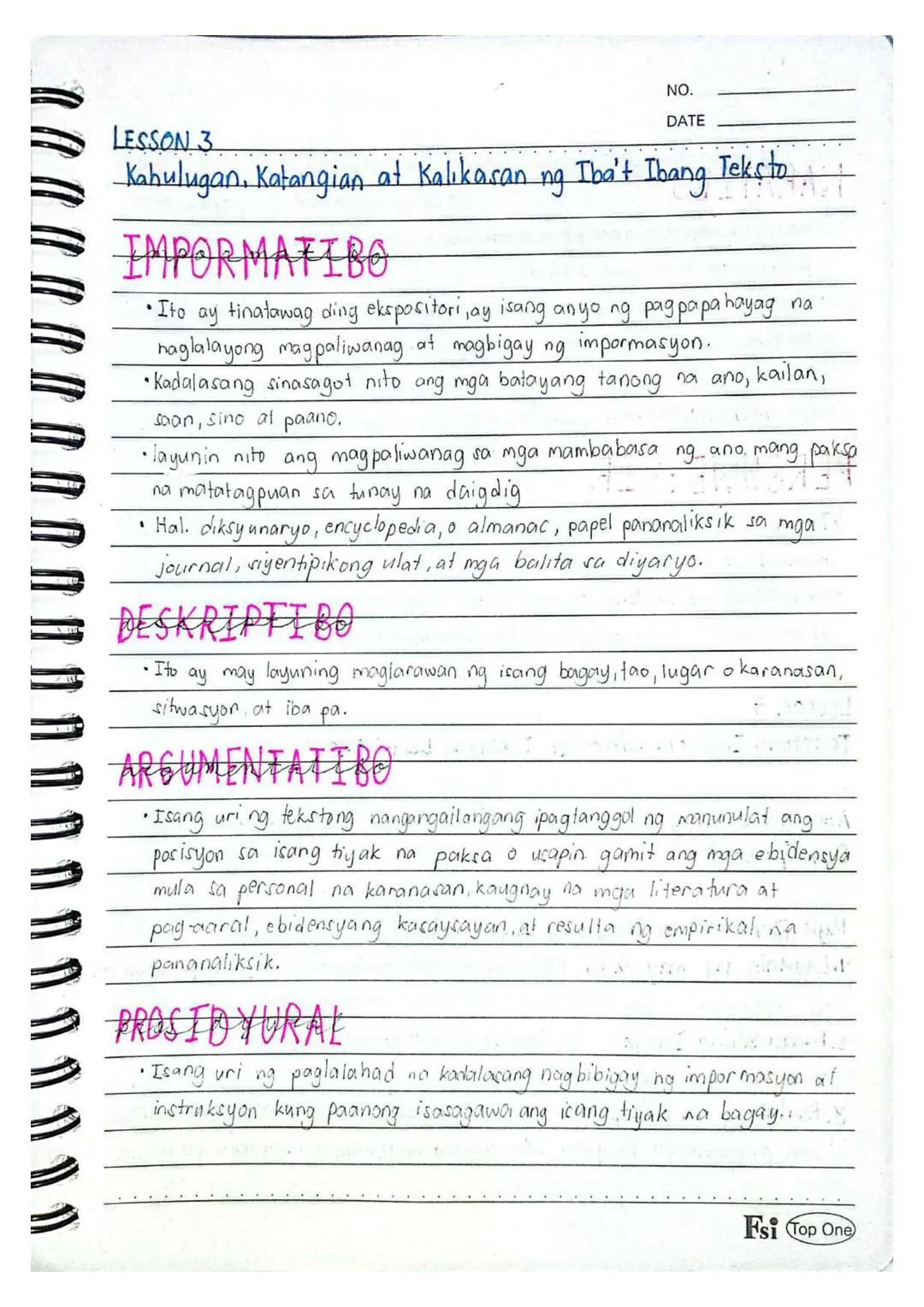 NO.
DATE
Lesson 1
Batayang Kaalaman sa Mapanuring Pagbasa
Ano ang Kahulugan ng Pagbabasa?
Lito ay proseso ng pag-aayos, pagkuha, at pag-unaw