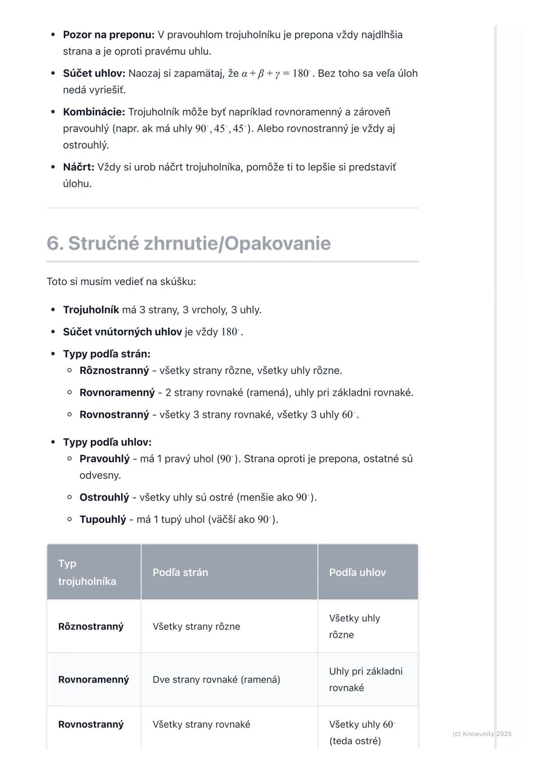 # Trojuholník - základné pojmy

1. Prehľad trojuholníkov

Trojuholník je jeden z najzákladnejších tvarov v geometrii. Stretávame sa s ním
vš