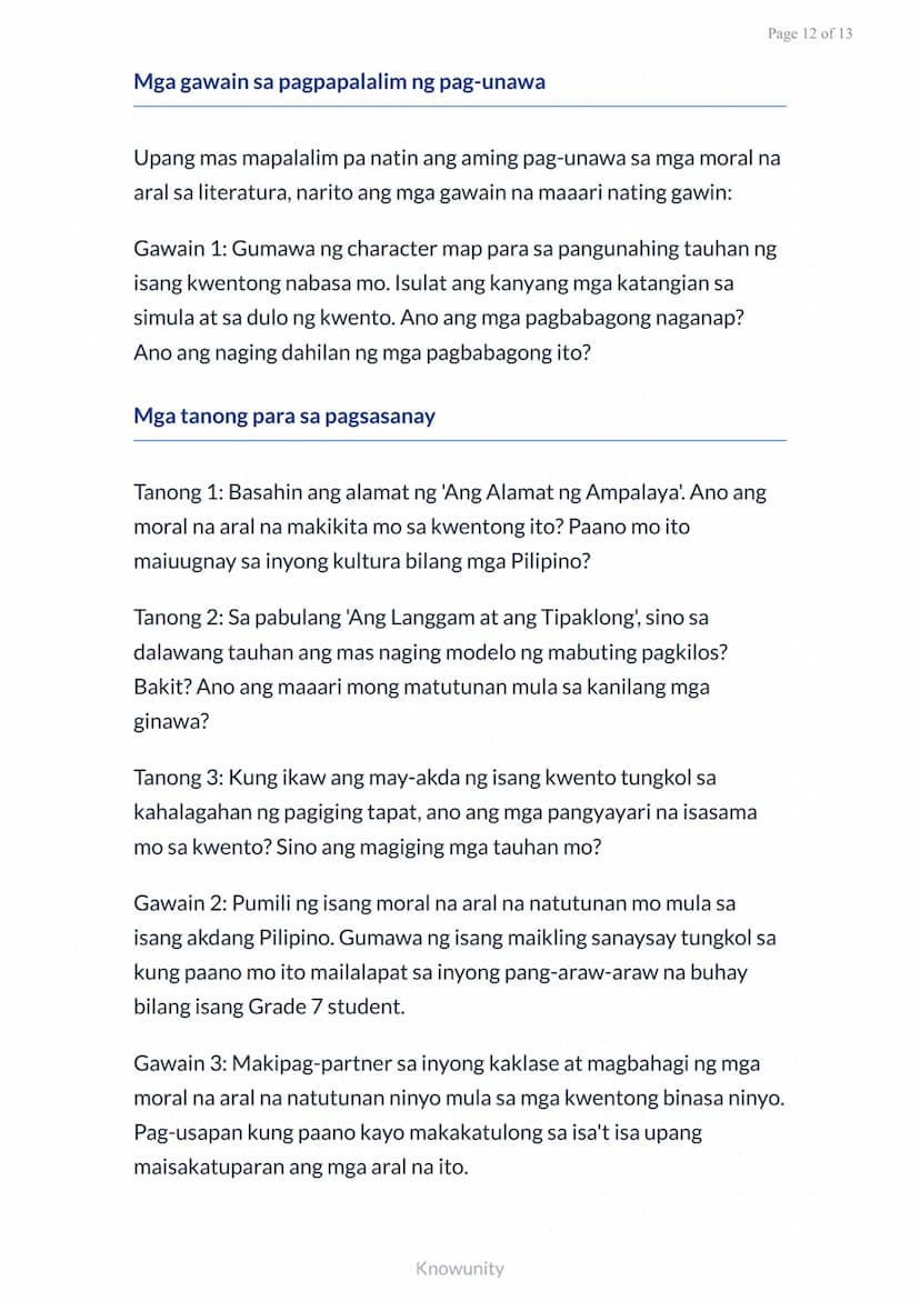 # Pagsusuri ng mga Aral sa Piling Akdang Pampanitikan

Pag-aaral kung paano hanapin at unawain ang mga moral na aral sa literatura

## Mga L