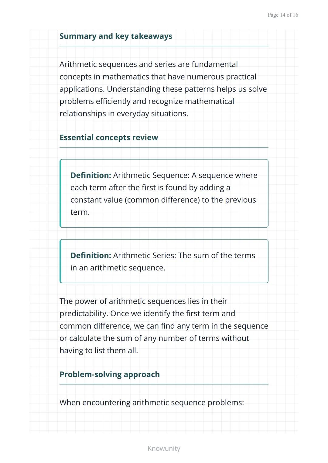 Arithmetic sequences and series: Patterns and
formulas
Understanding arithmetic sequences,
series, and their real-world applications
What yo
