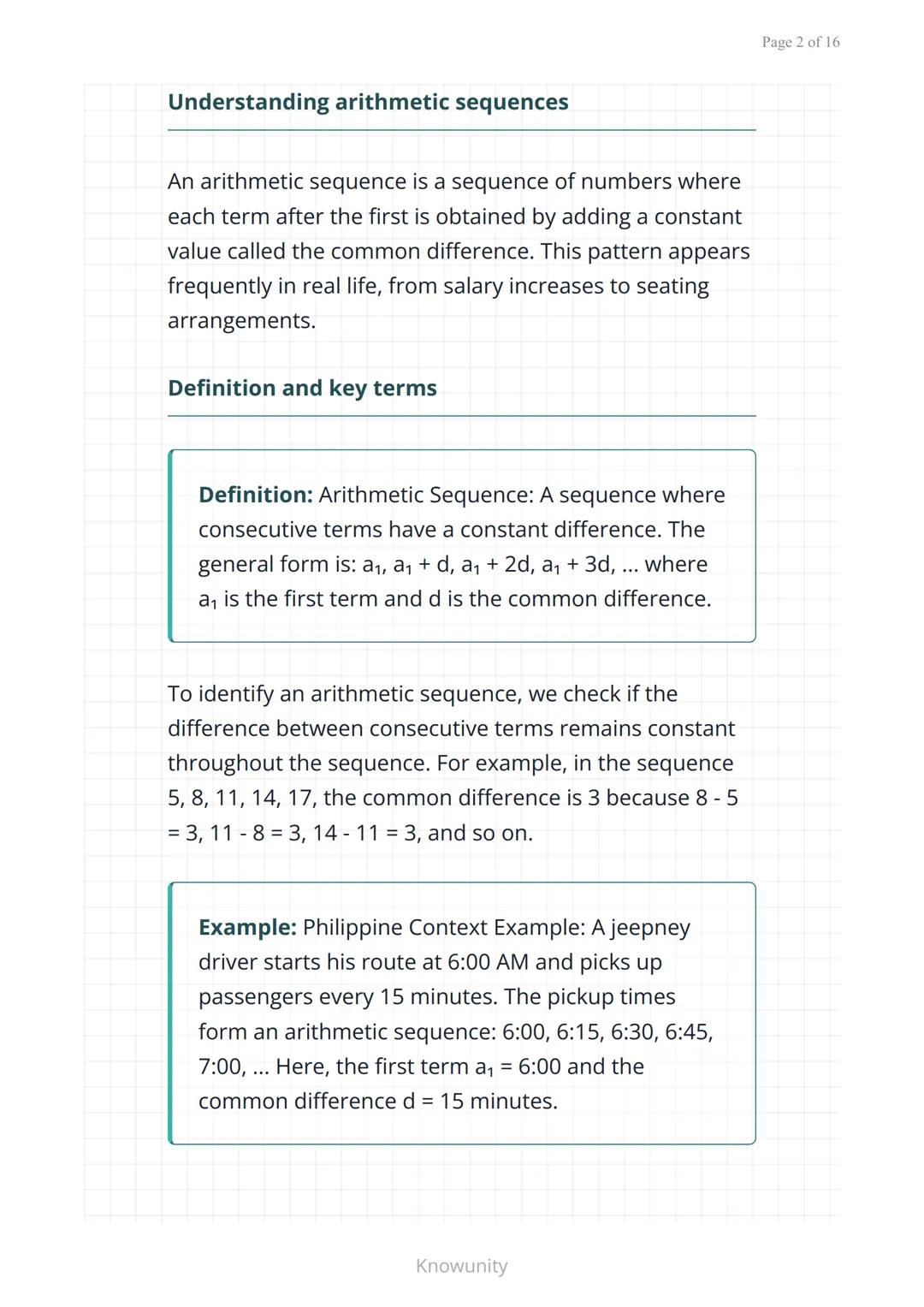 Arithmetic sequences and series: Patterns and
formulas
Understanding arithmetic sequences,
series, and their real-world applications
What yo