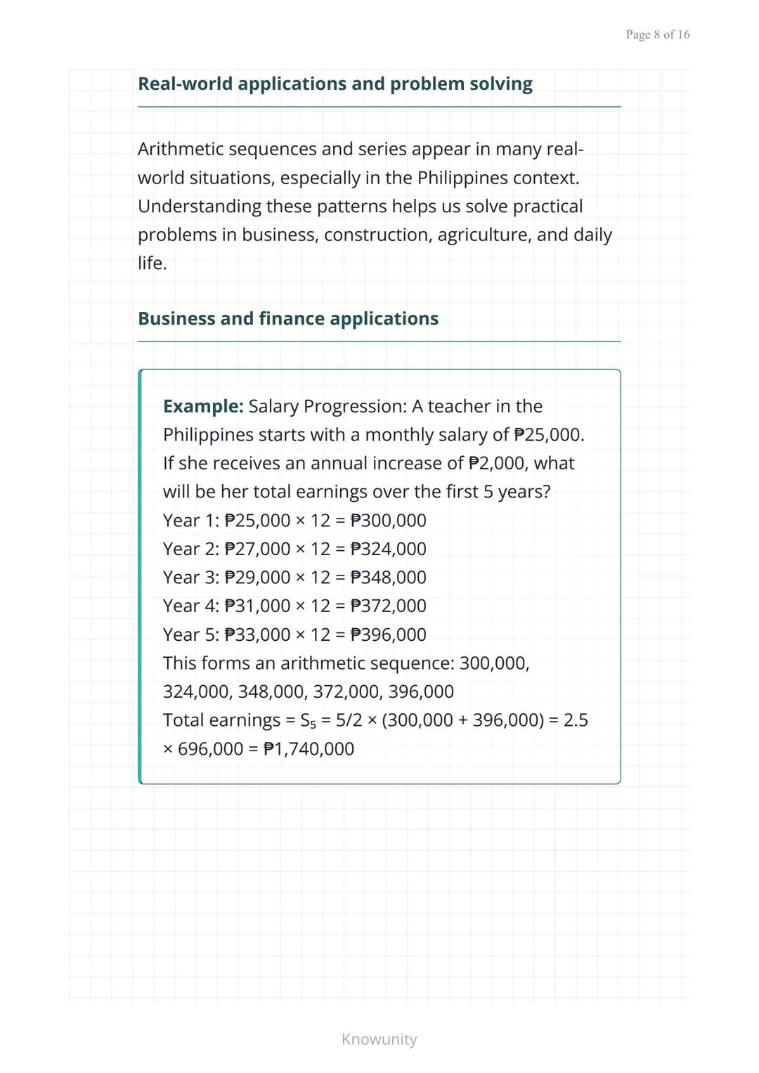 Arithmetic sequences and series: Patterns and
formulas
Understanding arithmetic sequences,
series, and their real-world applications
What yo