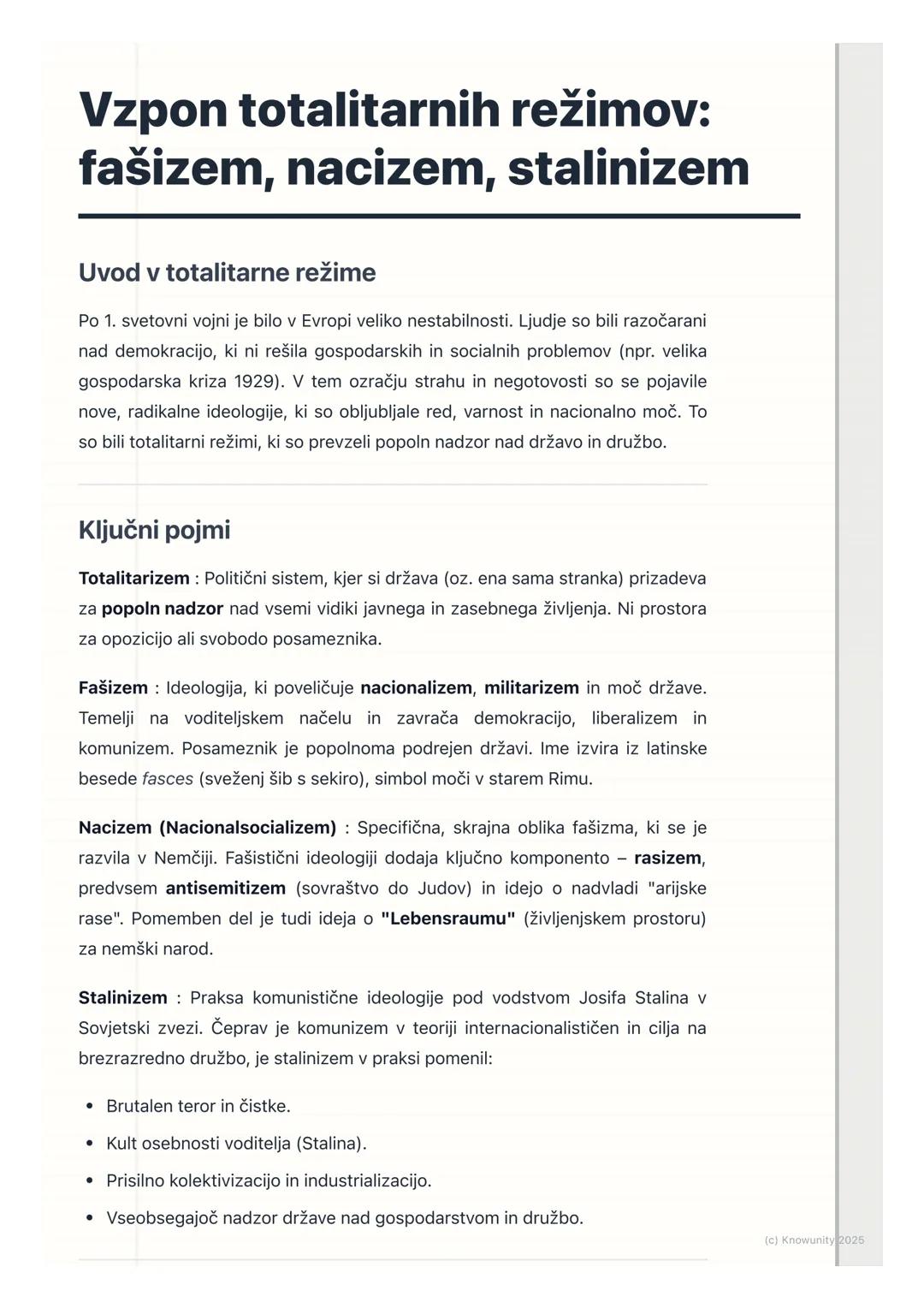 # Vzpon totalitarnih režimov:
fašizem, nacizem, stalinizem

Uvod v totalitarne režime

Po 1. svetovni vojni je bilo v Evropi veliko nestabil