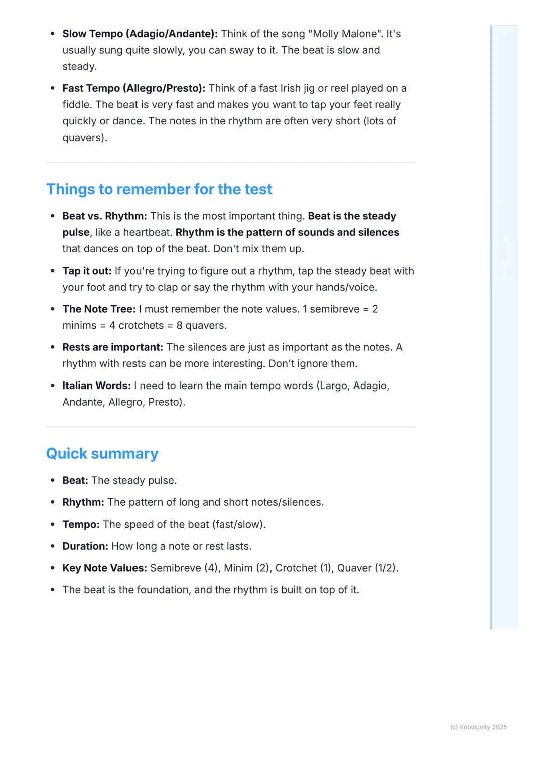 # Rhythm and Beat

What are rhythm and beat?

Rhythm and beat are like the skeleton of a piece of music. The beat is the
steady pulse that y