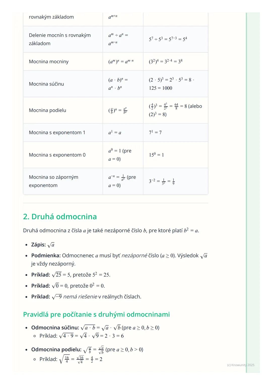 # Mocniny a odmocniny

Prehľad / Úvod

Dnes si zopakujeme mocniny a odmocniny. Je to dôležitá časť matematiky,
ktorú budeme potrebovať pri r