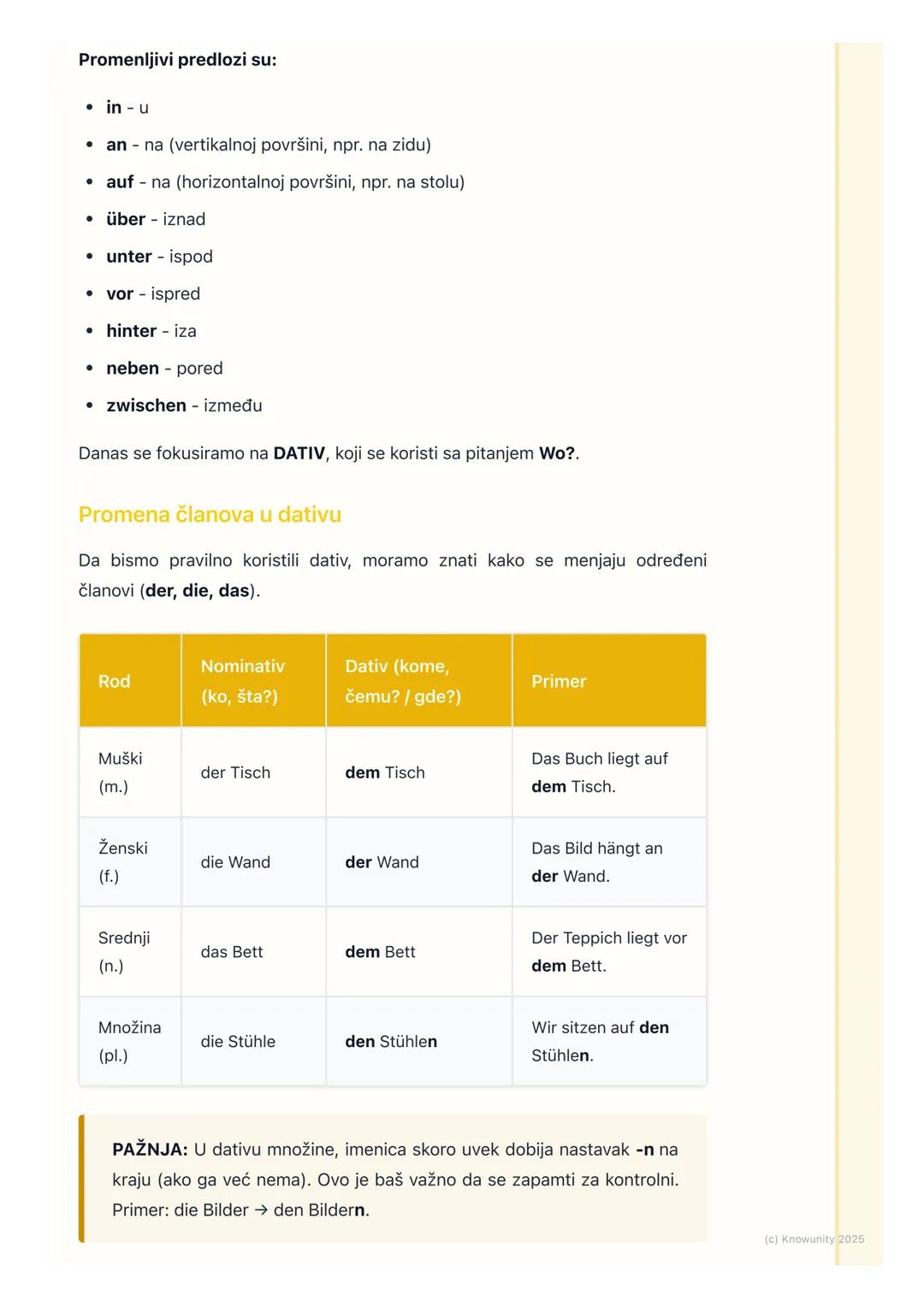 # Gramatika: Predlozi za mesto
(Wo? / Wohin?), Dativ

Uvod u predloge za mesto

U nemačkom jeziku, neki predlozi mogu da odgovaraju na dva r