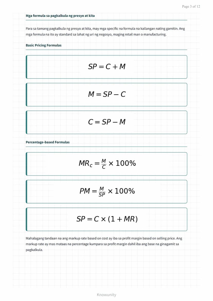 Pagpepresyo ng Produkto at Pagkalkula ng Kita sa Negosyo
Pag-aaral ng pricing strategies at profit calculation sa negosyo
Mga Layuning Pang-