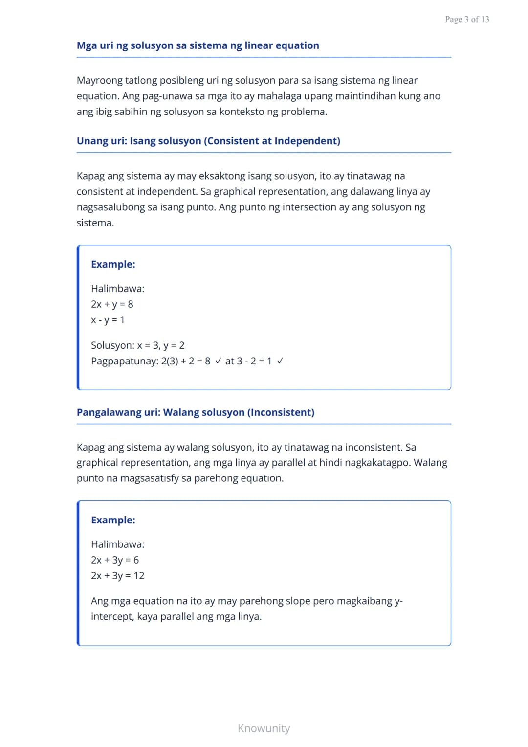Mga sistema ng linear equation: Pagbibigay-kahulugan sa solusyon
Pag-unawa sa mga sistema ng linear equation at ang
kahulugan ng solusyon
Mg