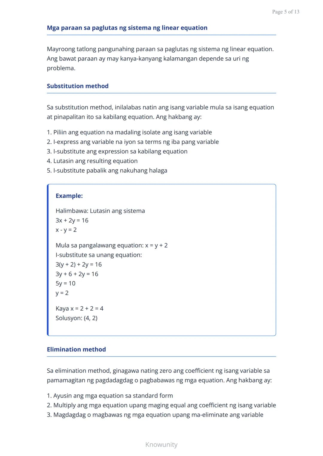 Mga sistema ng linear equation: Pagbibigay-kahulugan sa solusyon
Pag-unawa sa mga sistema ng linear equation at ang
kahulugan ng solusyon
Mg