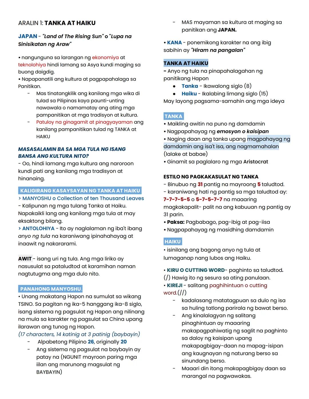 ARALIN 1: TANKA AT HAIKU
JAPAN - "Land of The Rising Sun" o "Lupa na
Sinisikatan ng Araw"
• nangunguna sa larangan ng ekonomiya at
tekolohiy