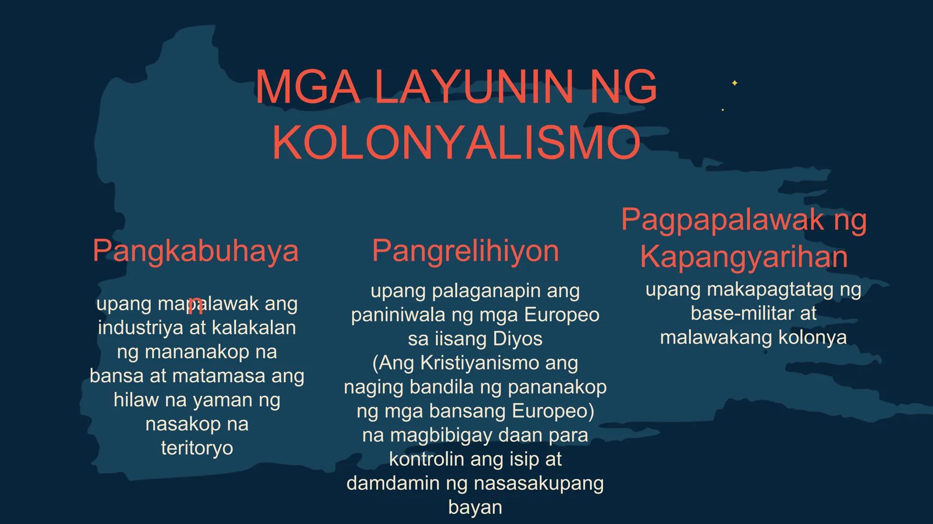 S
00 120 140 160 180 200 22
N
M
240
260 280
DepED
MATATAG
BAGONG PILIPINAS

Kolonyalismo at
Imperyalismo
ARALING PANLIPUNAN 7
QUARTER 2 - WE